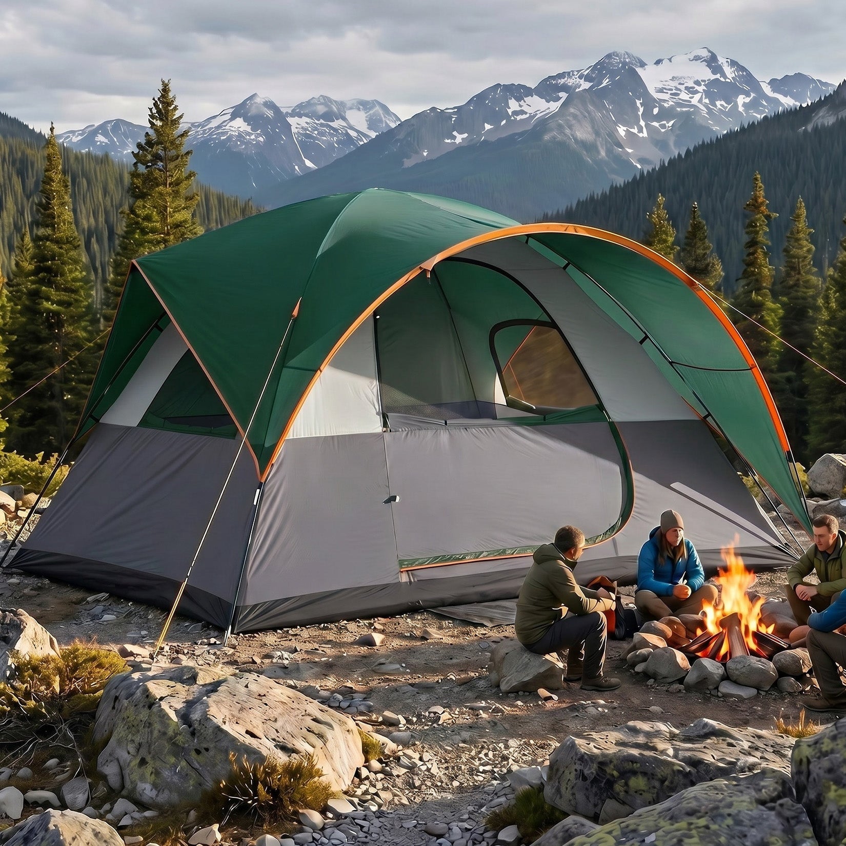 COBIZI 8-10 Person Camping Tent, Tents for Camping 12x9ft Family Tent,Waterproof Windproof Cabin Tent with Removable Rainfly,CPAI-84 Flame Retardant,Heavy Duty with 17 Stakes&Carry Bag,Blue