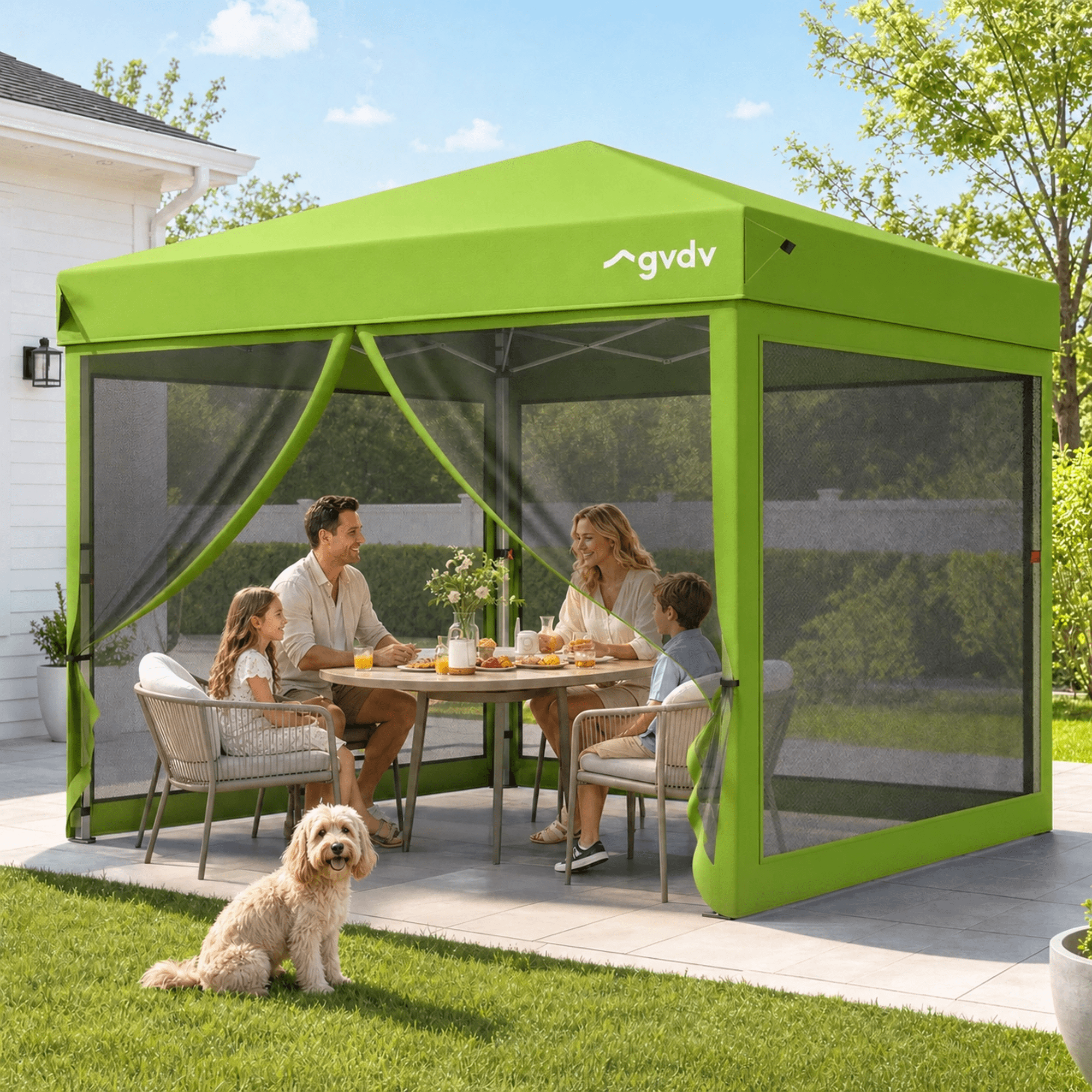 GVDV 10x10ft Easy Pop-Up Canopy, Outdoor Screen Tent with Mosquito Netting, 2 Zipper Doors, and Carry Bag for Yard Camping Picnic Party Events, Blue