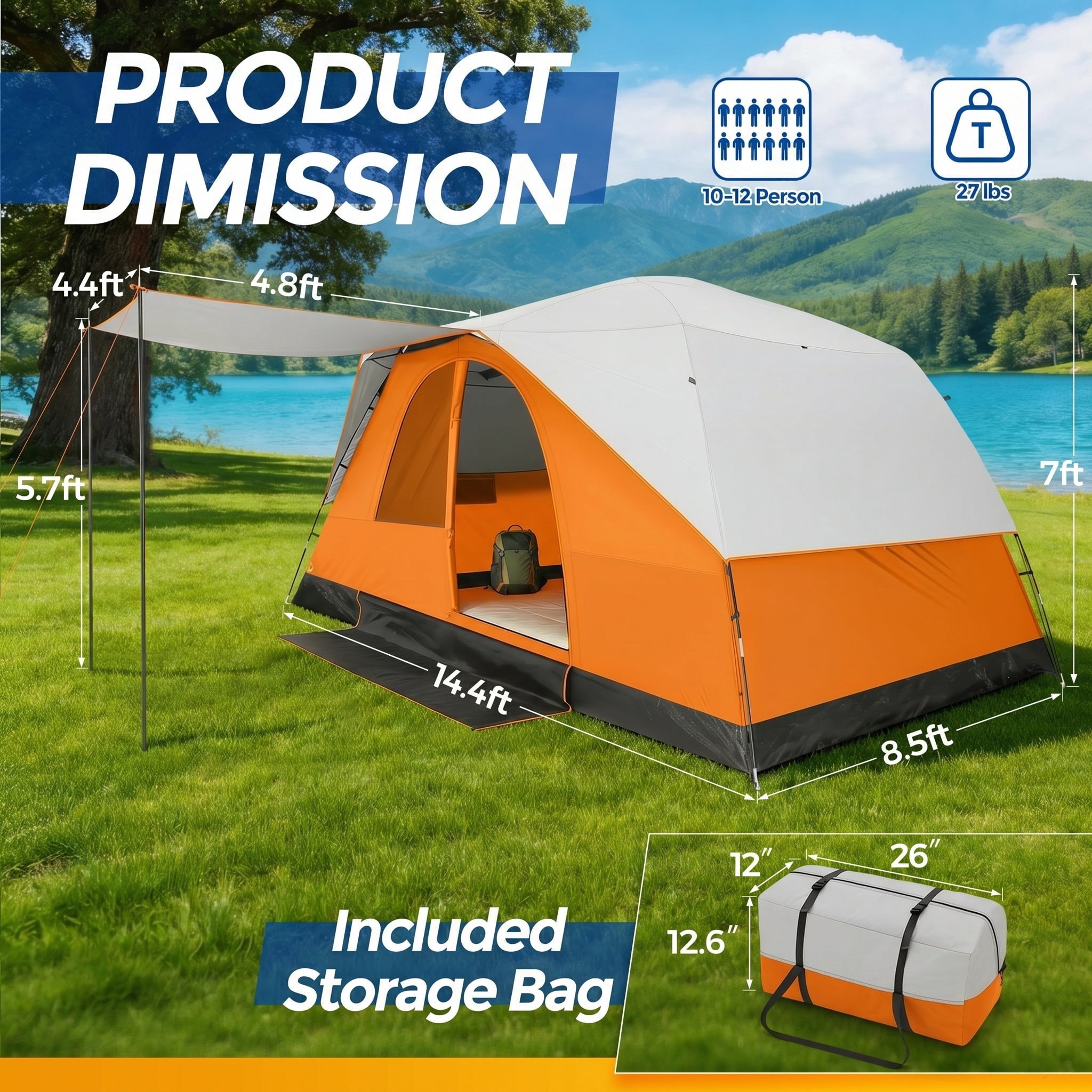 COBIZI 8-10 Person Camping Tent, Tents for Camping 12x9ft Family Tent,Waterproof Windproof Cabin Tent with Removable Rainfly,CPAI-84 Flame Retardant,Heavy Duty with 17 Stakes&Carry Bag,Blue