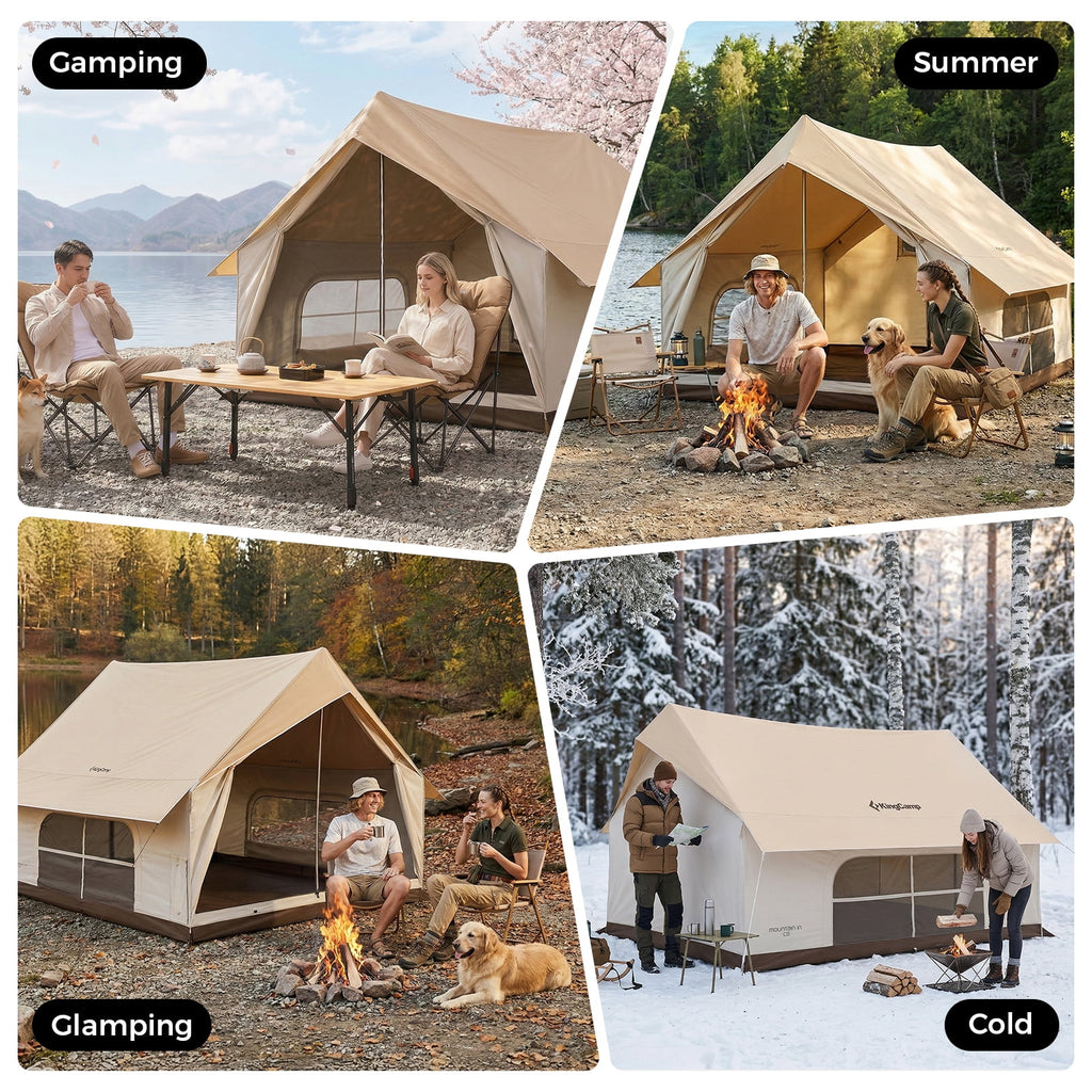 KingCamp Camping Tent, Glamping Tent, 6-10 Person Camping Tent with Skylight, Air Conditioner Port & Stove Jack, 2 Doors and 2 Windows, Large Tent for Family Camping, Waterproof & Easy Setup