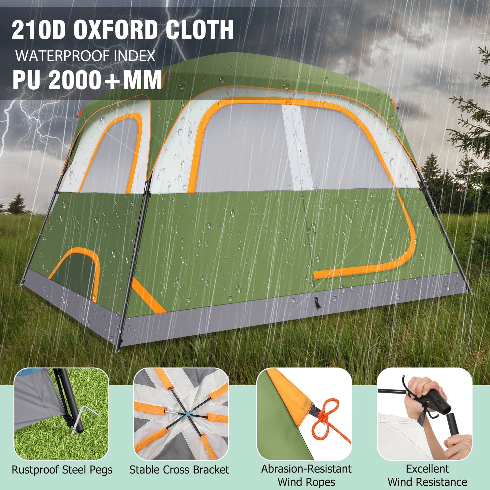 COBIZI 8-10 Person Camping Tent, Tents for Camping 12x9ft Family Tent,Waterproof Windproof Cabin Tent with Removable Rainfly,CPAI-84 Flame Retardant,Heavy Duty with 17 Stakes&Carry Bag,Blue