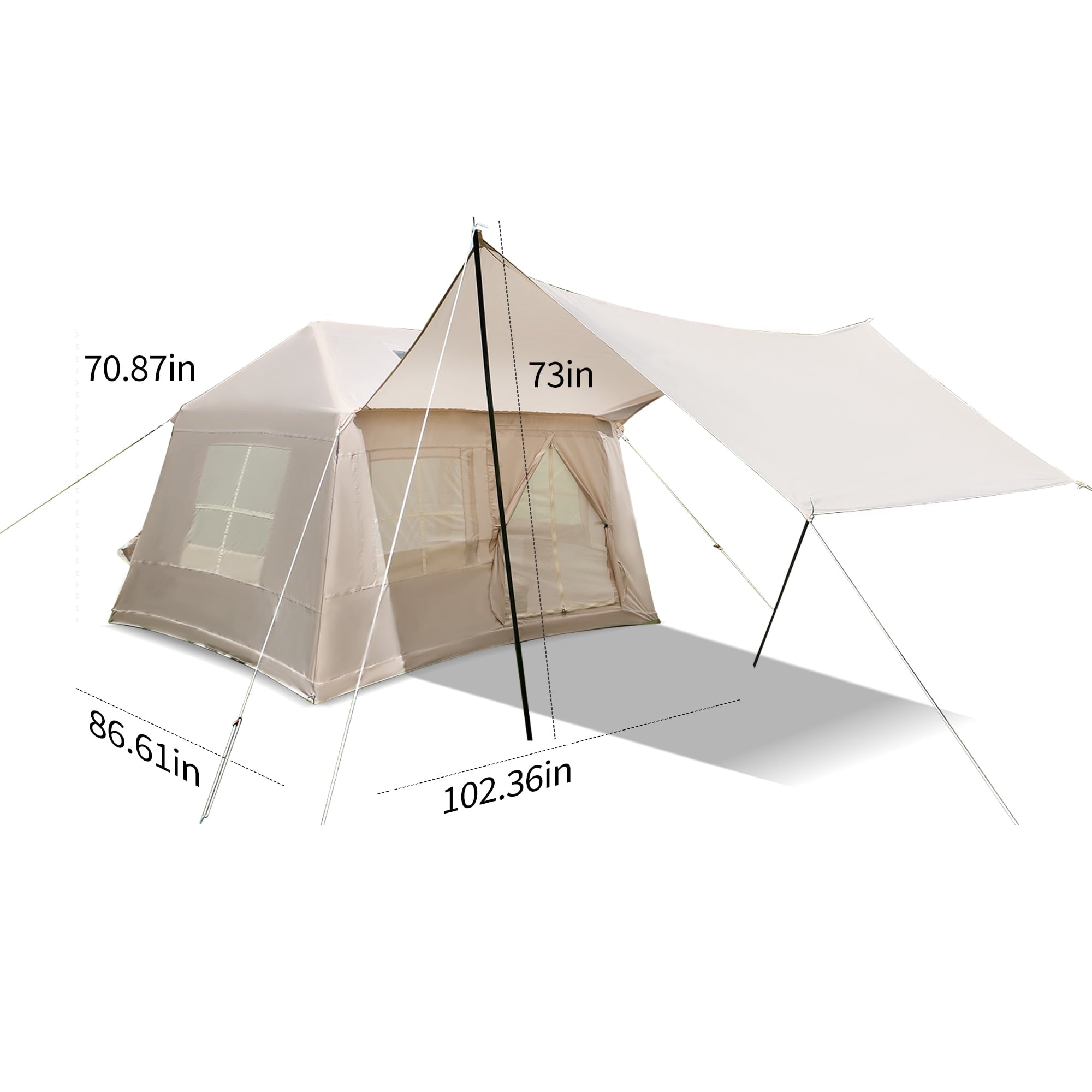 Inflatable Tents for Camping, 4-6 Person Blow Up Tent with Detachable Canopy Manual Pump Mesh Windows Stove Jack Waterproof 210D Oxford Air Tent Windproof Glamping Tent for Family Outdoor Camping