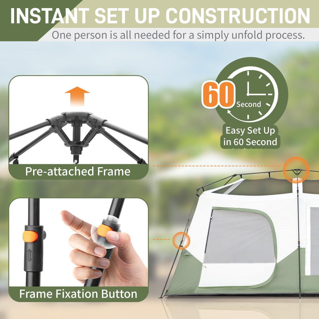 Zimtown Family Tent 8 Person Instant Cabin Tent for Outdoor, Picnic, Camping, Friends Gathering Green