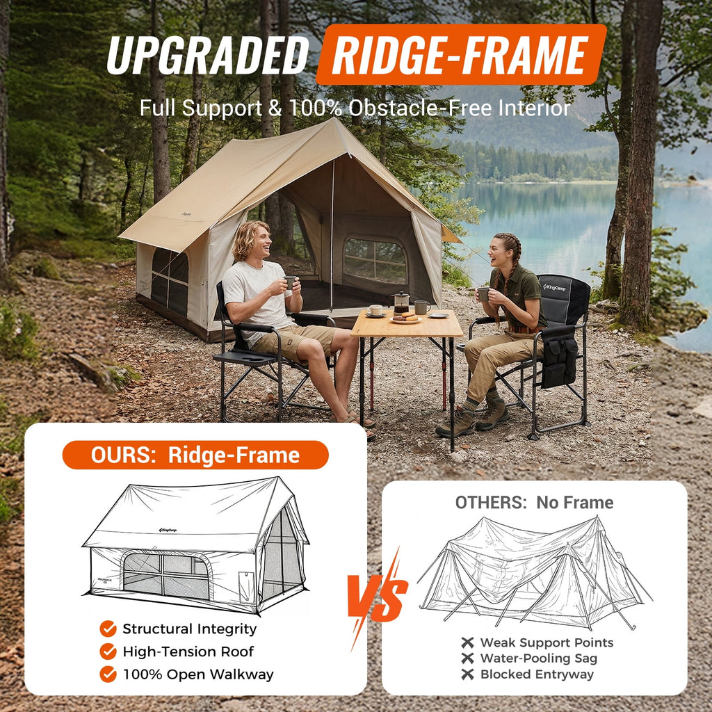KingCamp Camping Tent, Glamping Tent, 6-10 Person Camping Tent with Skylight, Air Conditioner Port & Stove Jack, 2 Doors and 2 Windows, Large Tent for Family Camping, Waterproof & Easy Setup