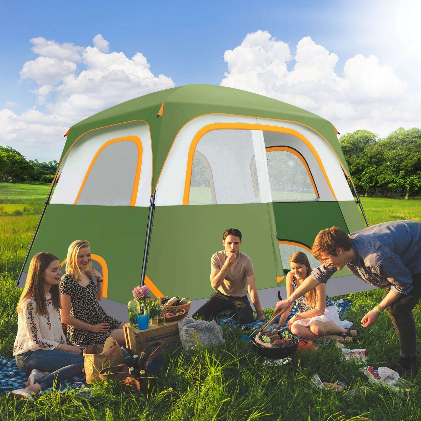 COBIZI 8-10 Person Camping Tent, Tents for Camping 12x9ft Family Tent,Waterproof Windproof Cabin Tent with Removable Rainfly,CPAI-84 Flame Retardant,Heavy Duty with 17 Stakes&Carry Bag,Blue