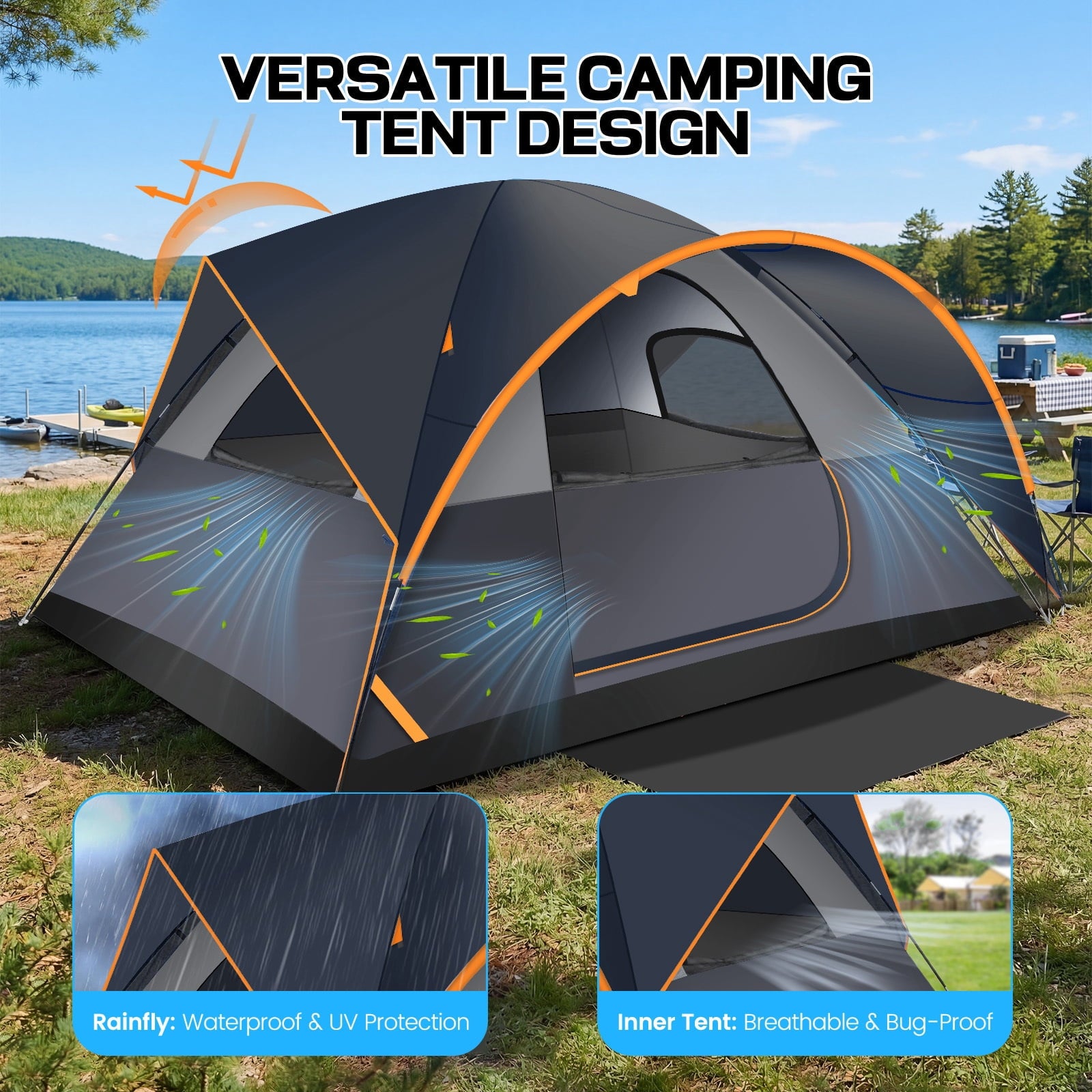 COBIZI 8-10 Person Camping Tent, Tents for Camping 12x9ft Family Tent,Waterproof Windproof Cabin Tent with Removable Rainfly,CPAI-84 Flame Retardant,Heavy Duty with 17 Stakes&Carry Bag,Blue