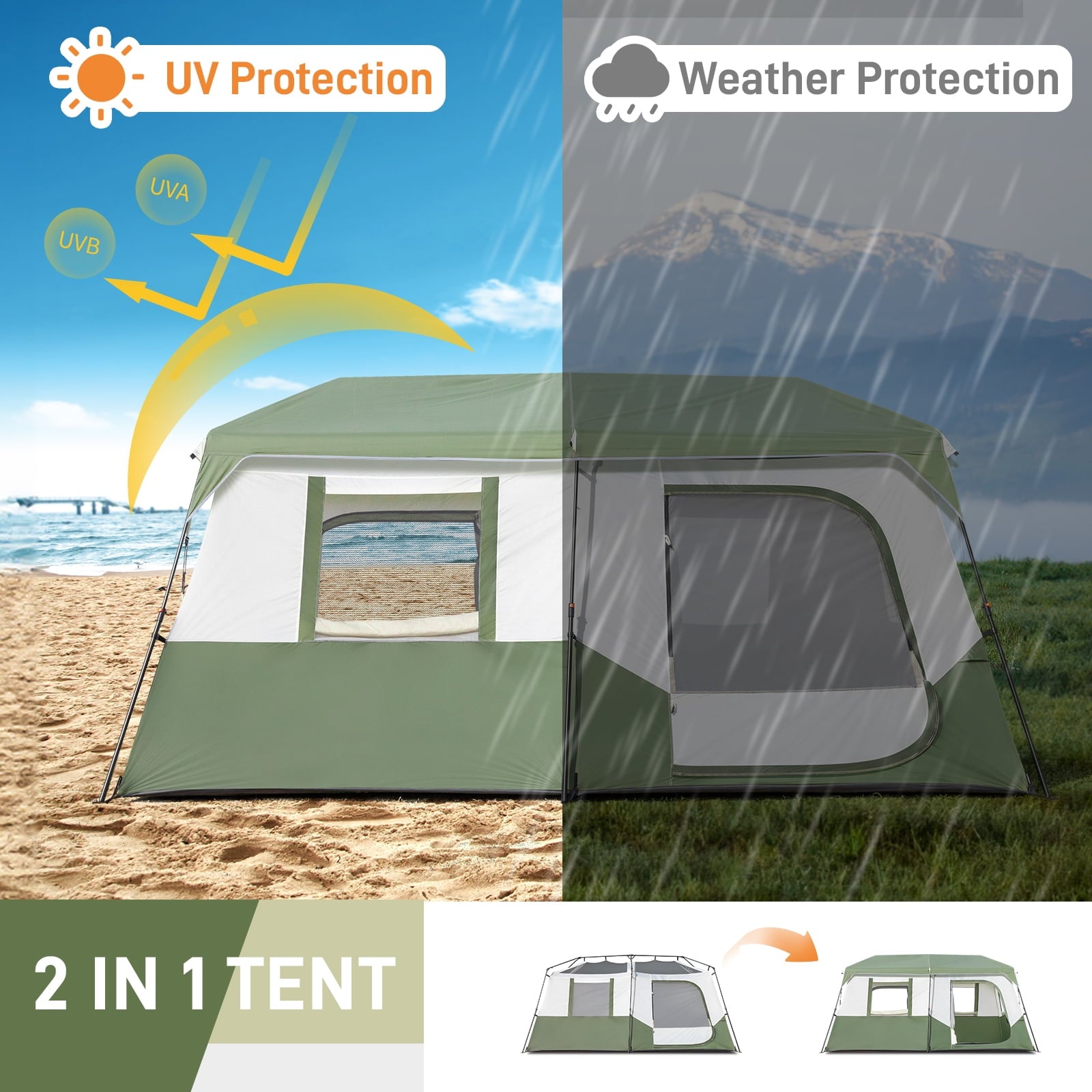 Zimtown Family Tent 8 Person Instant Cabin Tent for Outdoor, Picnic, Camping, Friends Gathering Green