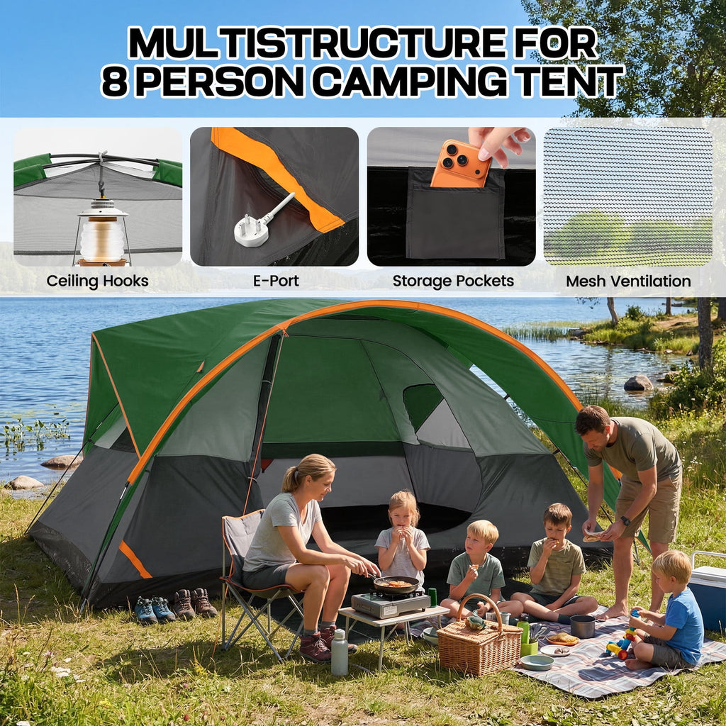 HOTEEL 6-8-10 Person Camping Tents with Rainfly, Tent for Camping with Pockets, Waterproof Camp Tent with Mesh Windows, Family Camping Tent For Traveling Hiking, Green