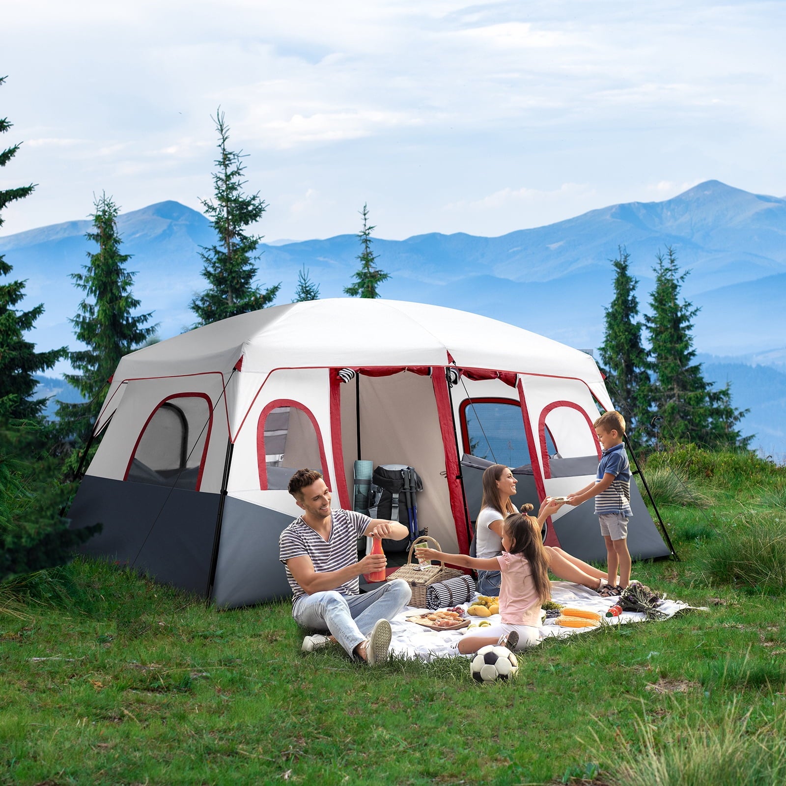 Ktaxon Camping Large Tent 14 Person Family Cabin Tents,2 Rooms,Straight Wall with Carry Bag