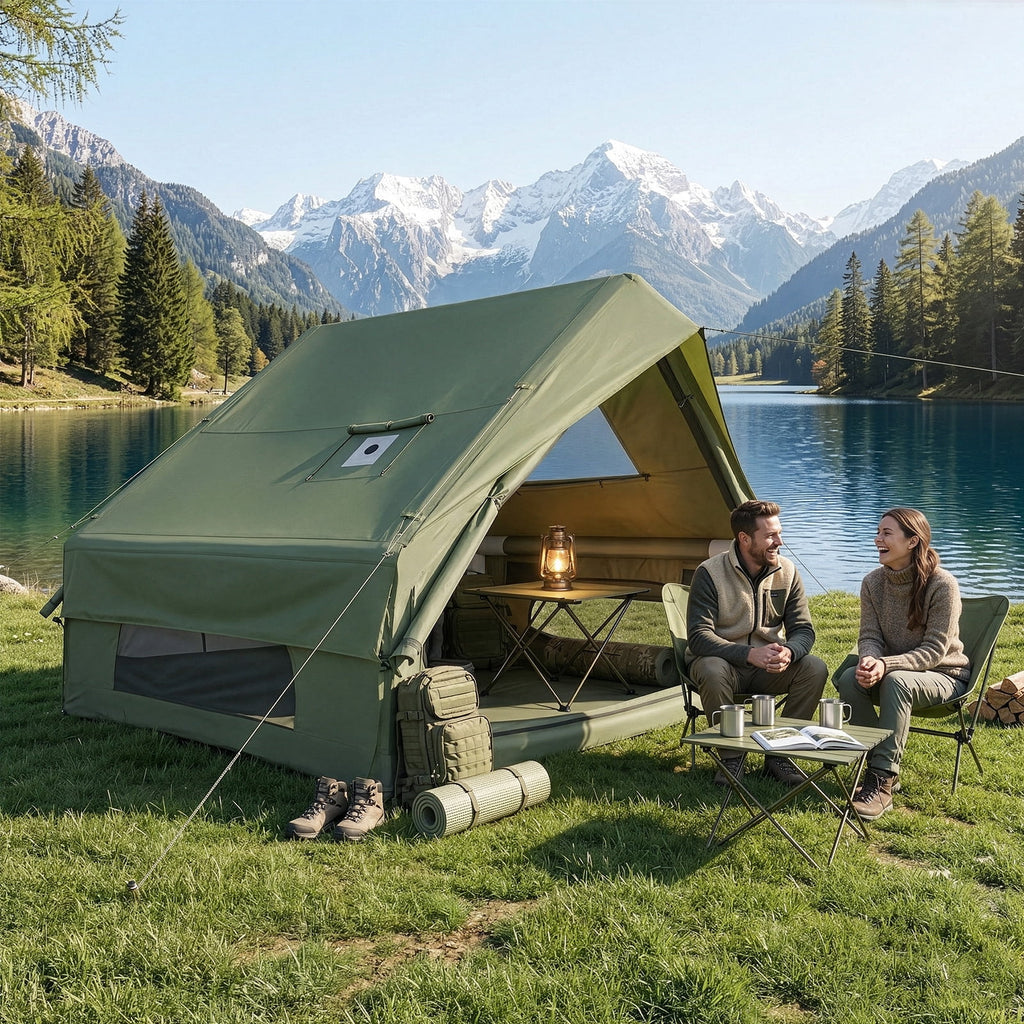 Ktaxon Inflatable Tent with Hand Pump for Camping, Easy Setup Air Glamping Tents, All-Weather Waterproof Blow up Camping Tent for Family, Green