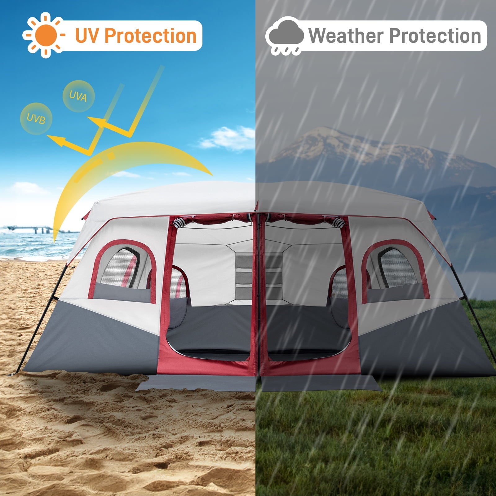 Ktaxon Camping Large Tent 14 Person Family Cabin Tents,2 Rooms,Straight Wall with Carry Bag