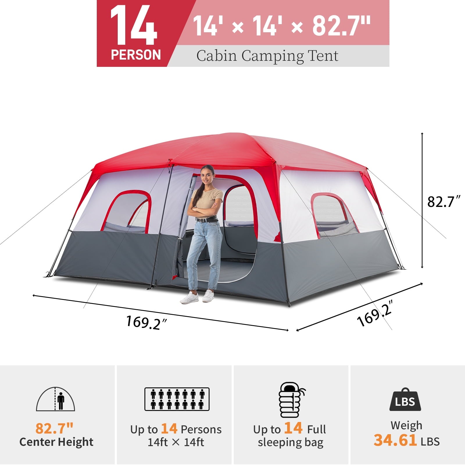 Ktaxon Camping Large Tent 14 Person Family Cabin Tents,2 Rooms,Straight Wall with Carry Bag