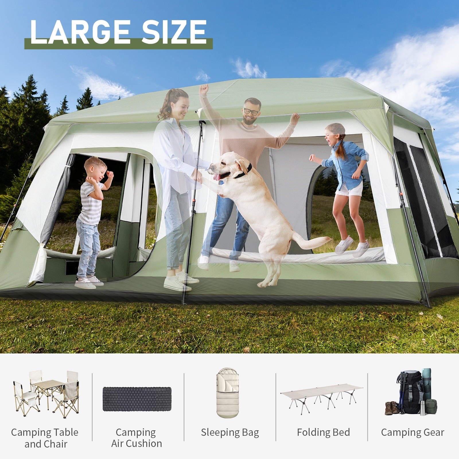 Zimtown Family Tent 8 Person Instant Cabin Tent for Outdoor, Picnic, Camping, Friends Gathering Green