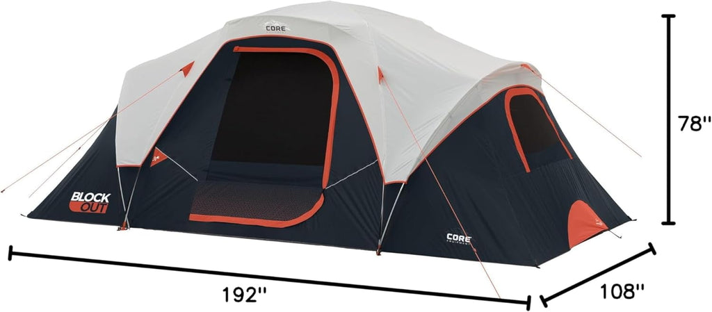 CORE 10' x 9' 6 Person Blockout Dome Camping Tent, 21lbs