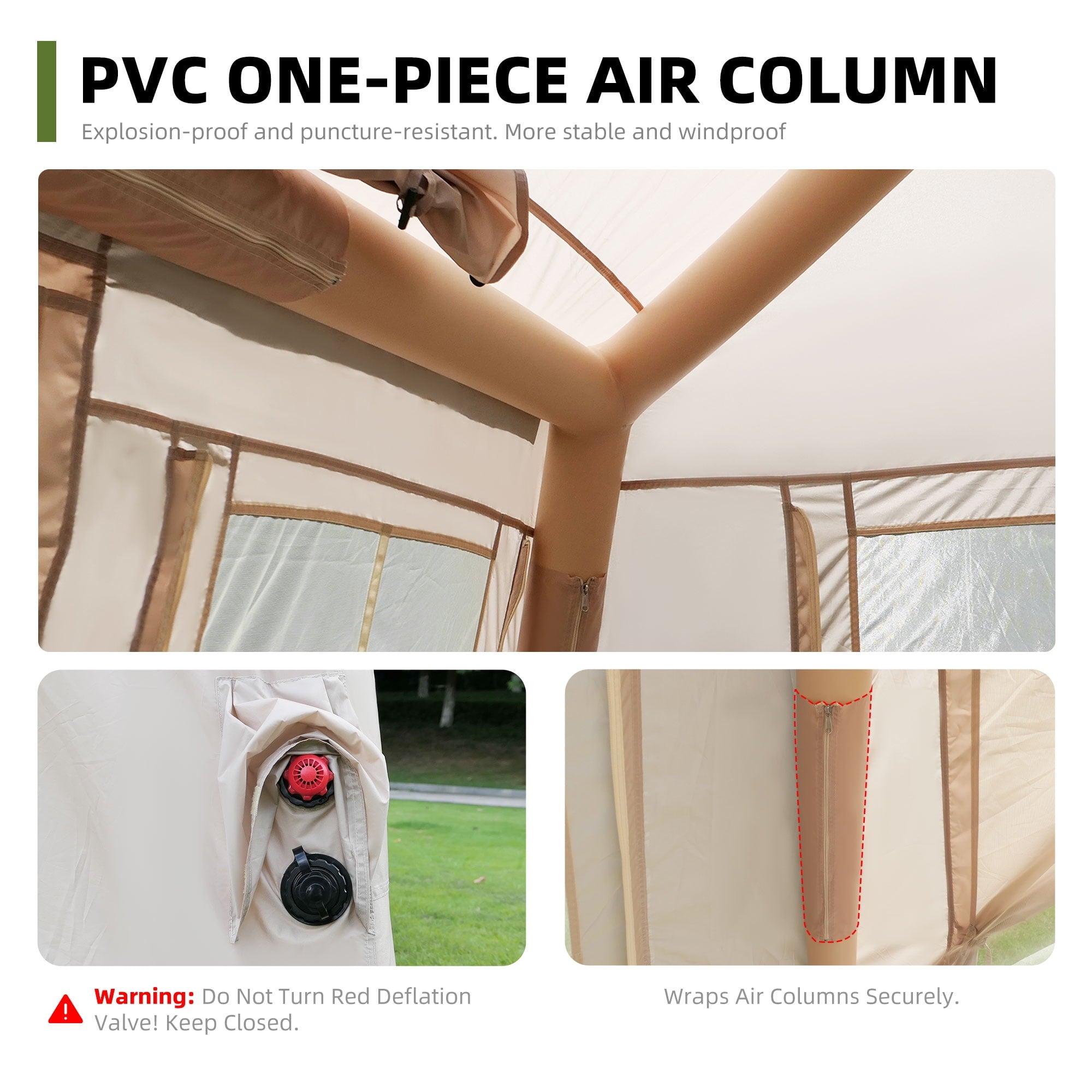 Inflatable Tents for Camping, 4-6 Person Blow Up Tent with Detachable Canopy Manual Pump Mesh Windows Stove Jack Waterproof 210D Oxford Air Tent Windproof Glamping Tent for Family Outdoor Camping