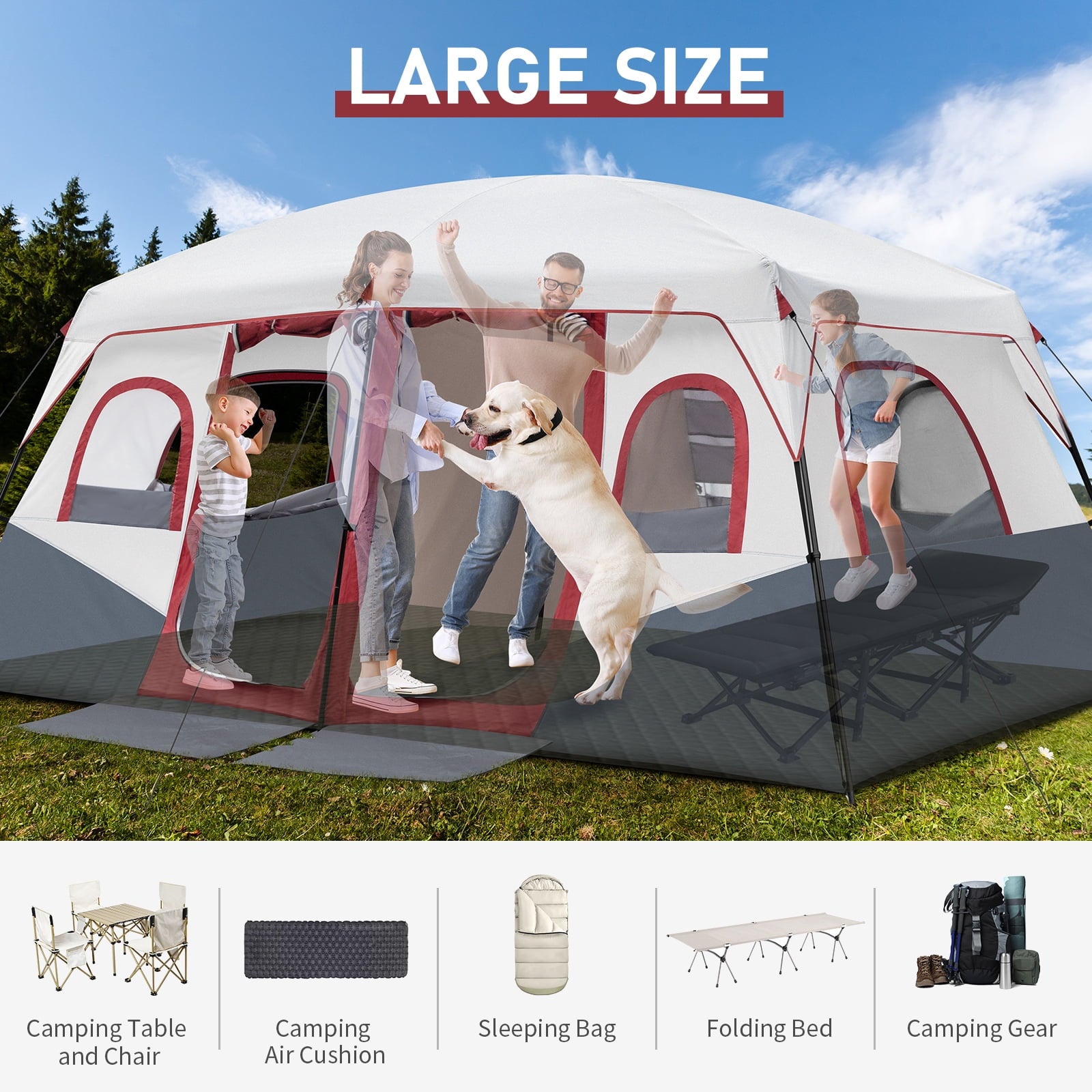 Ktaxon Camping Large Tent 14 Person Family Cabin Tents,2 Rooms,Straight Wall with Carry Bag