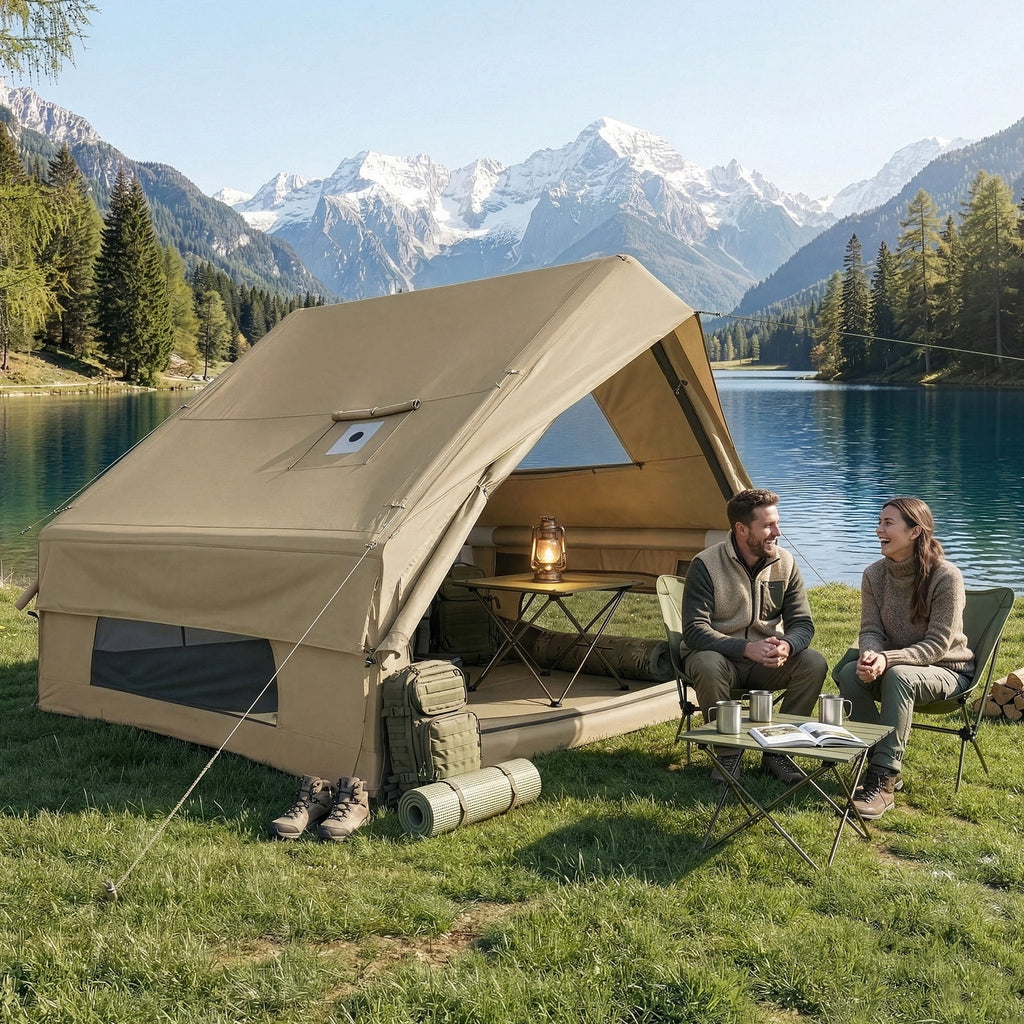 Ktaxon Inflatable Tent with Hand Pump for Camping, Easy Setup Air Glamping Tents, All-Weather Waterproof Blow up Camping Tent for Family, Green
