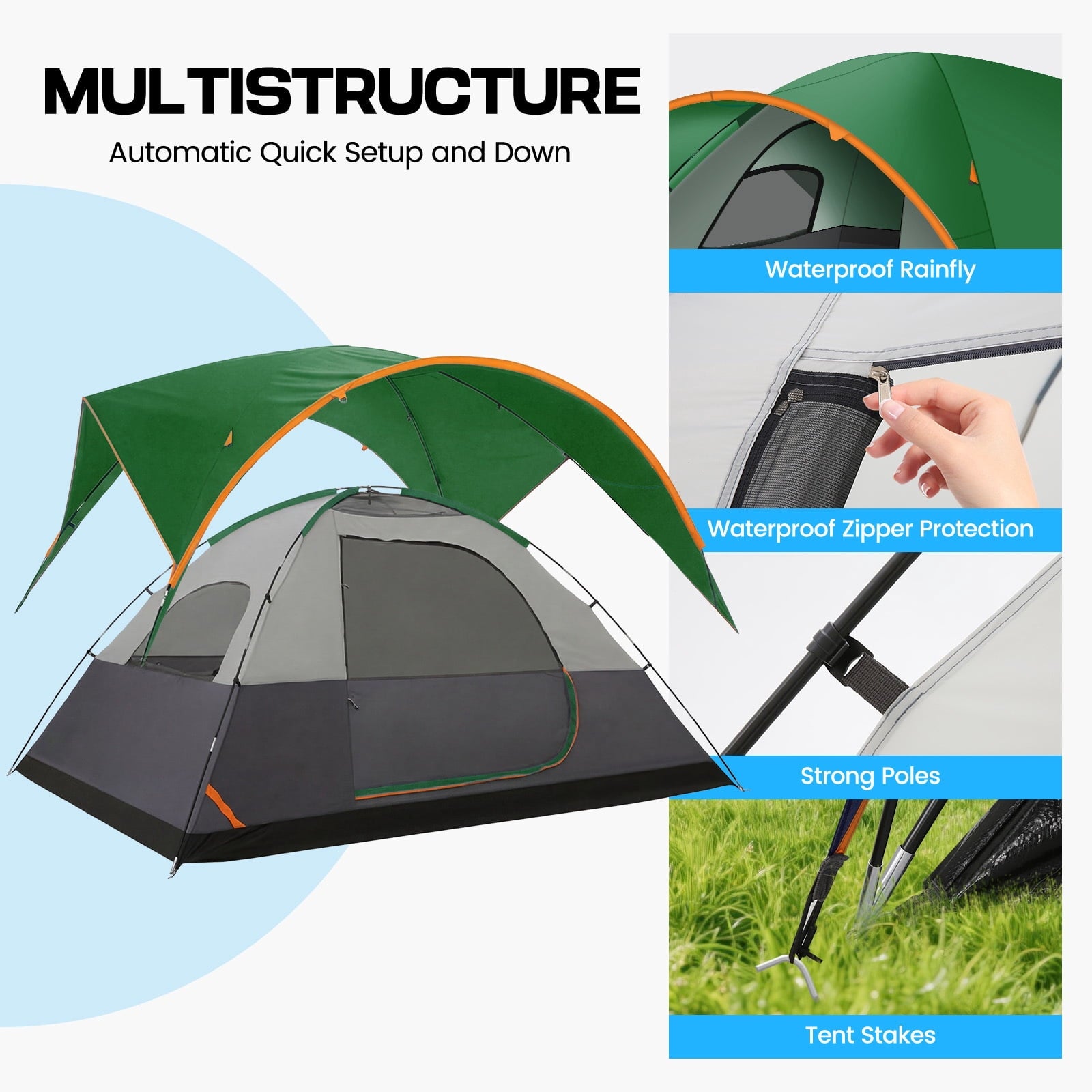 HOTEEL 6-8-10 Person Camping Tents with Rainfly, Tent for Camping with Pockets, Waterproof Camp Tent with Mesh Windows, Family Camping Tent For Traveling Hiking, Green