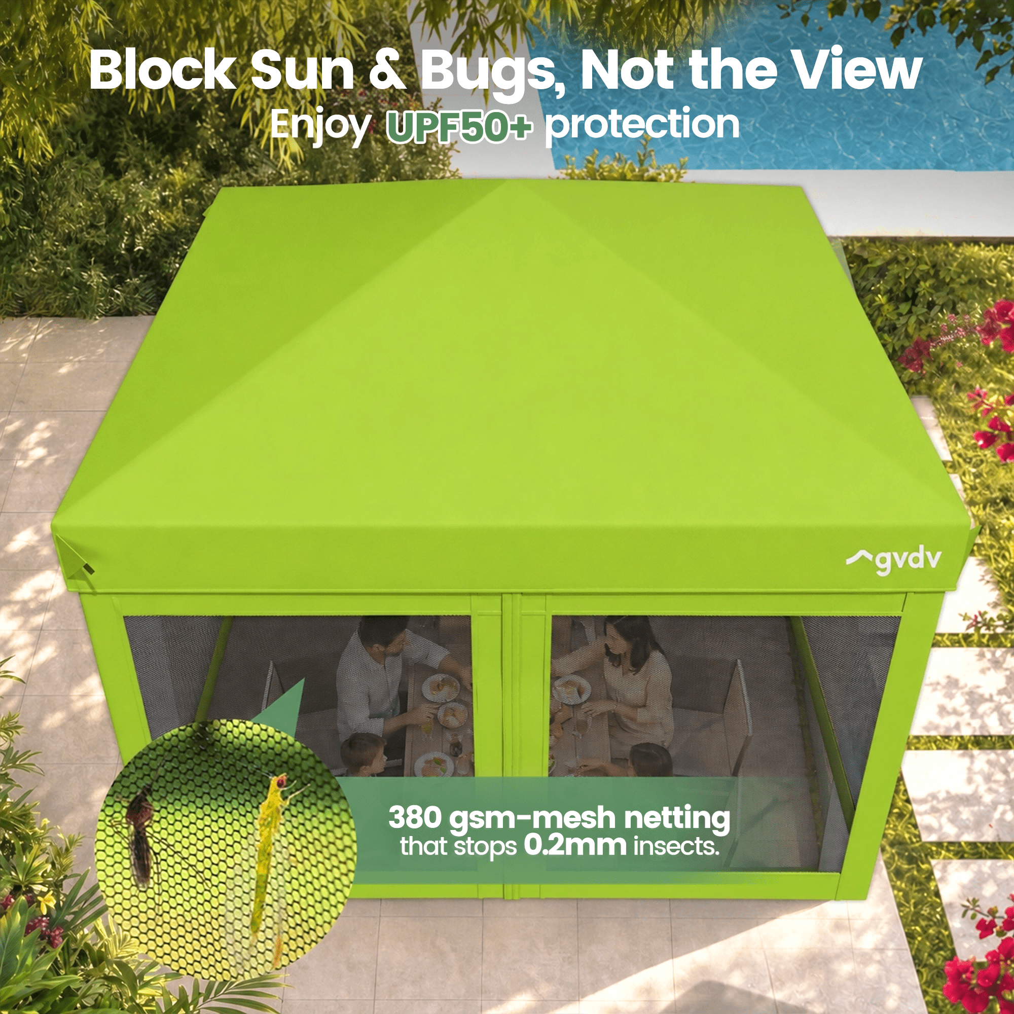 GVDV 10x10ft Easy Pop-Up Canopy, Outdoor Screen Tent with Mosquito Netting, 2 Zipper Doors, and Carry Bag for Yard Camping Picnic Party Events, Blue