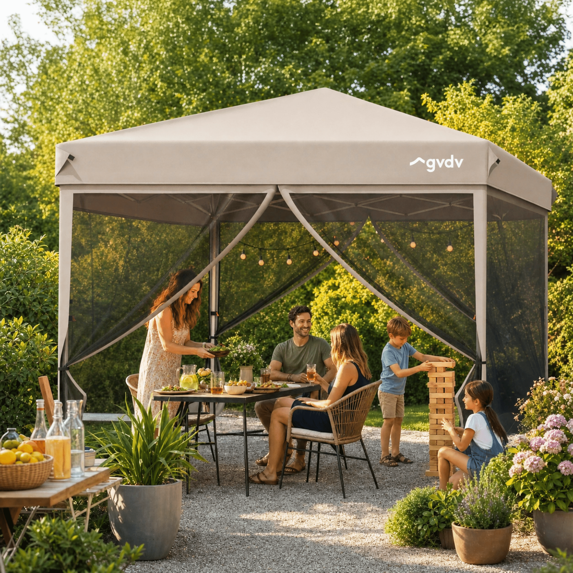 GVDV 10x10ft Easy Pop-Up Canopy, Outdoor Screen Tent with Mosquito Netting, 2 Zipper Doors, and Carry Bag for Yard Camping Picnic Party Events, Blue