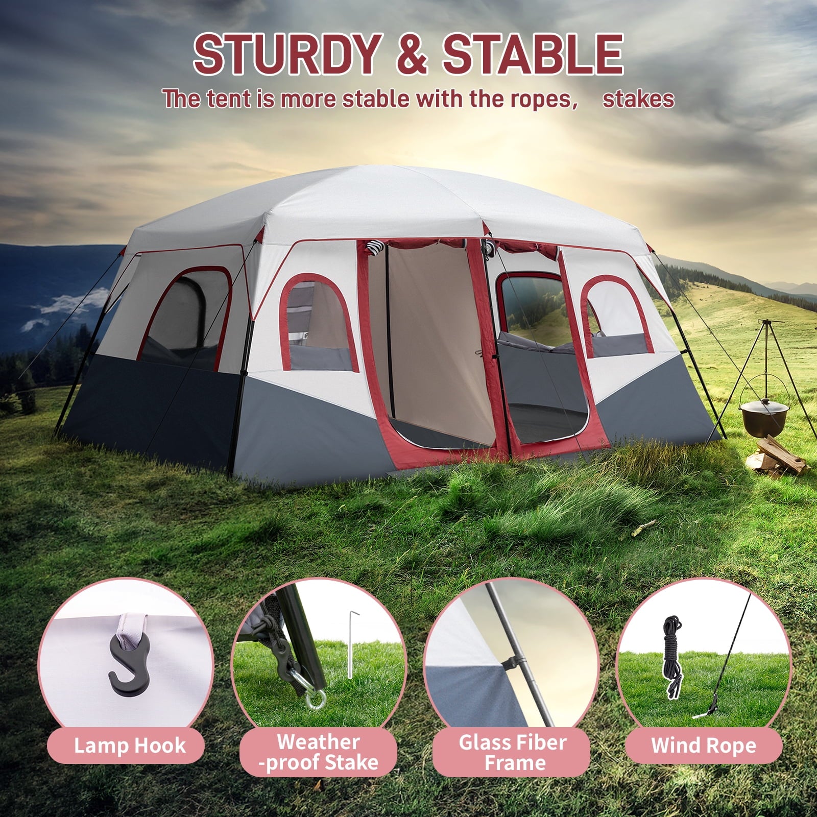 Ktaxon Camping Large Tent 14 Person Family Cabin Tents,2 Rooms,Straight Wall with Carry Bag