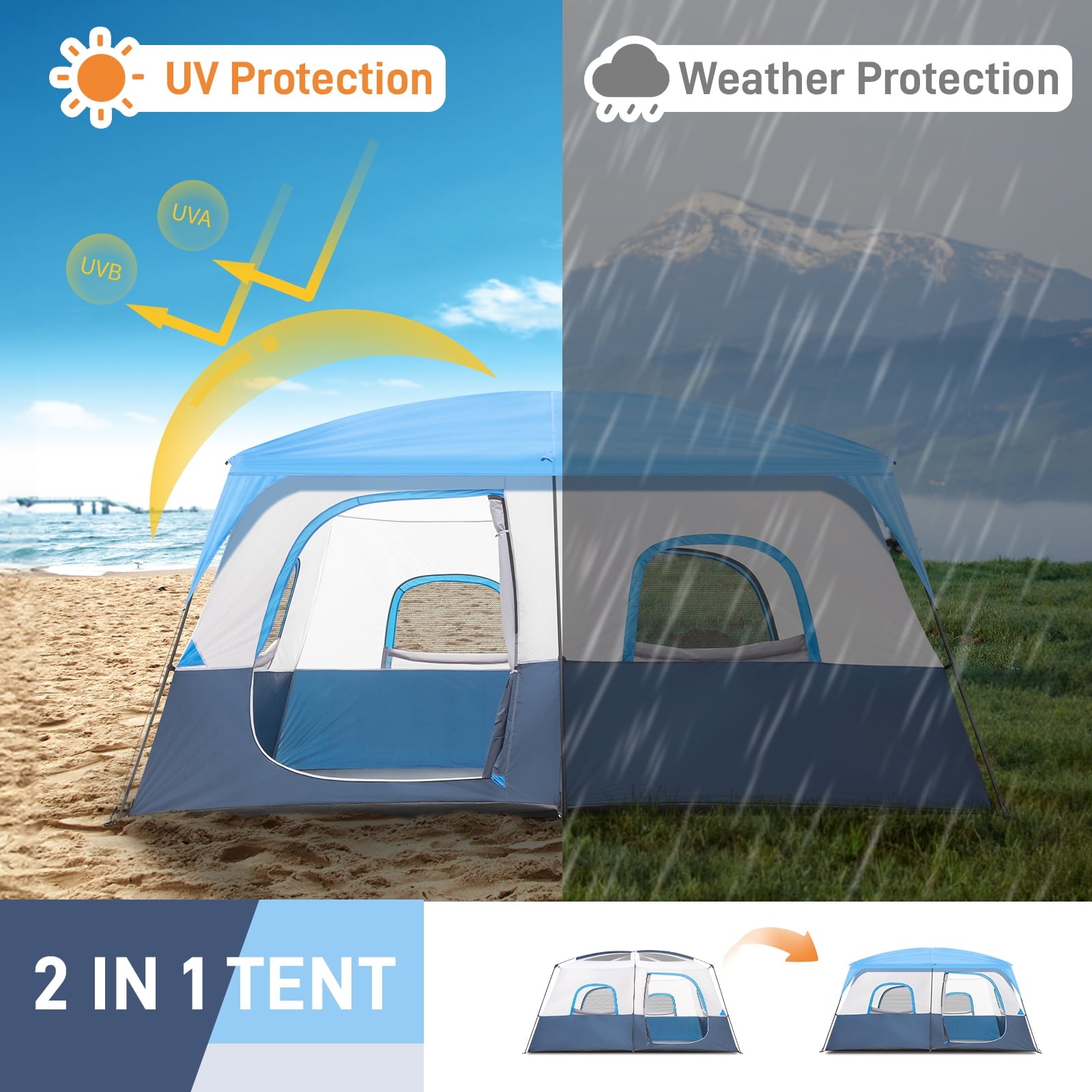 Ktaxon Camping Large Tent 14 Person Family Cabin Tents,2 Rooms,Straight Wall with Carry Bag