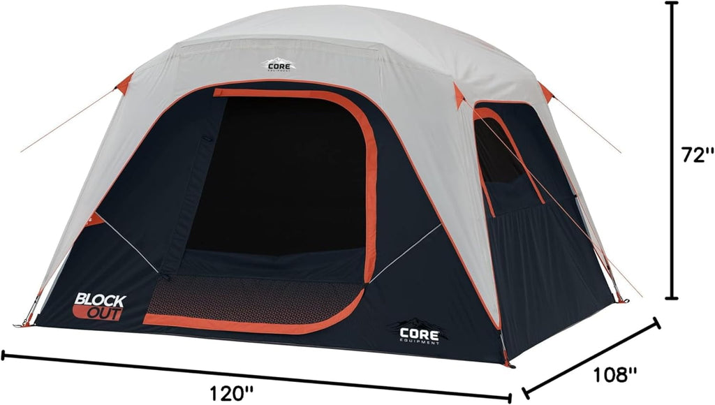 CORE 10' x 9' 6 Person Blockout Dome Camping Tent, 21lbs