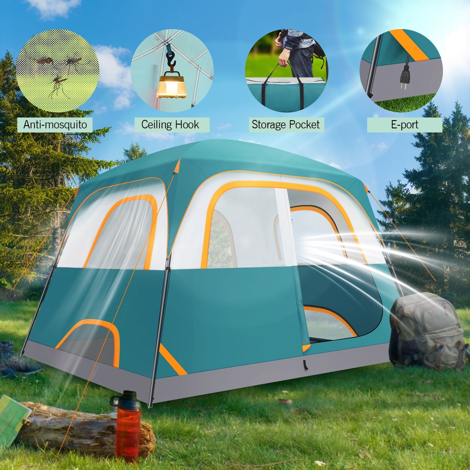 HOTEEL 6-8-10 Person Camping Tents with Rainfly, Tent for Camping with Pockets, Waterproof Camp Tent with Mesh Windows, Family Camping Tent For Traveling Hiking, Green