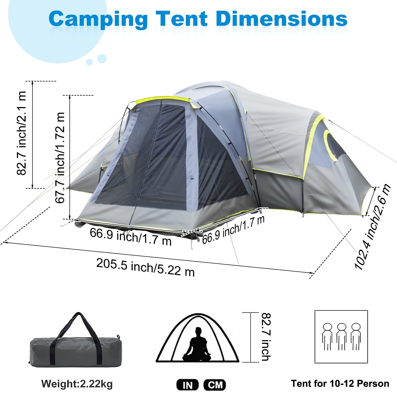 Ktaxon Camping Large Tent 14 Person Family Cabin Tents,2 Rooms,Straight Wall with Carry Bag