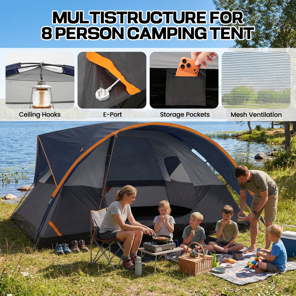 HOTEEL 6-8-10 Person Camping Tents with Rainfly, Tent for Camping with Pockets, Waterproof Camp Tent with Mesh Windows, Family Camping Tent For Traveling Hiking, Green
