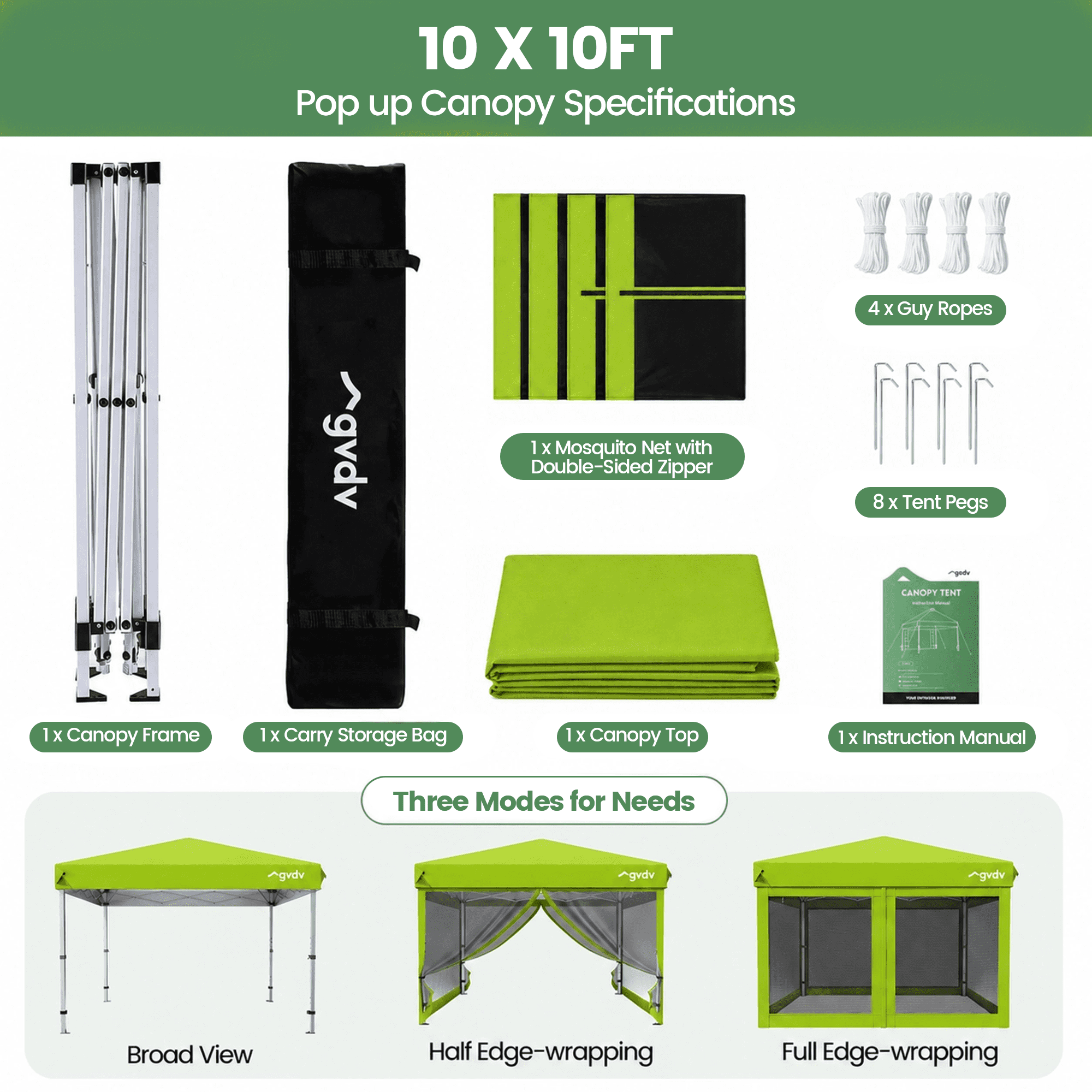 GVDV 10x10ft Easy Pop-Up Canopy, Outdoor Screen Tent with Mosquito Netting, 2 Zipper Doors, and Carry Bag for Yard Camping Picnic Party Events, Blue