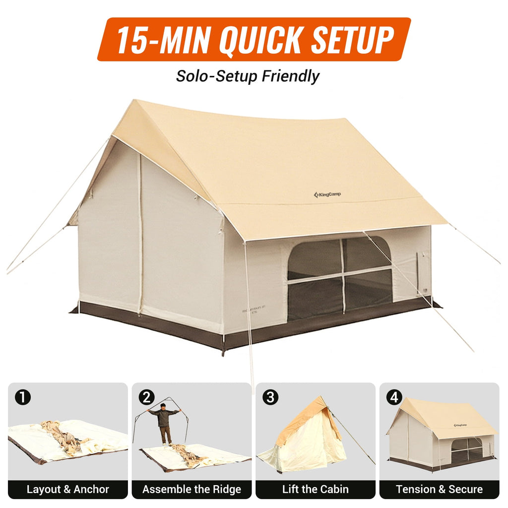 KingCamp Camping Tent, Glamping Tent, 6-10 Person Camping Tent with Skylight, Air Conditioner Port & Stove Jack, 2 Doors and 2 Windows, Large Tent for Family Camping, Waterproof & Easy Setup