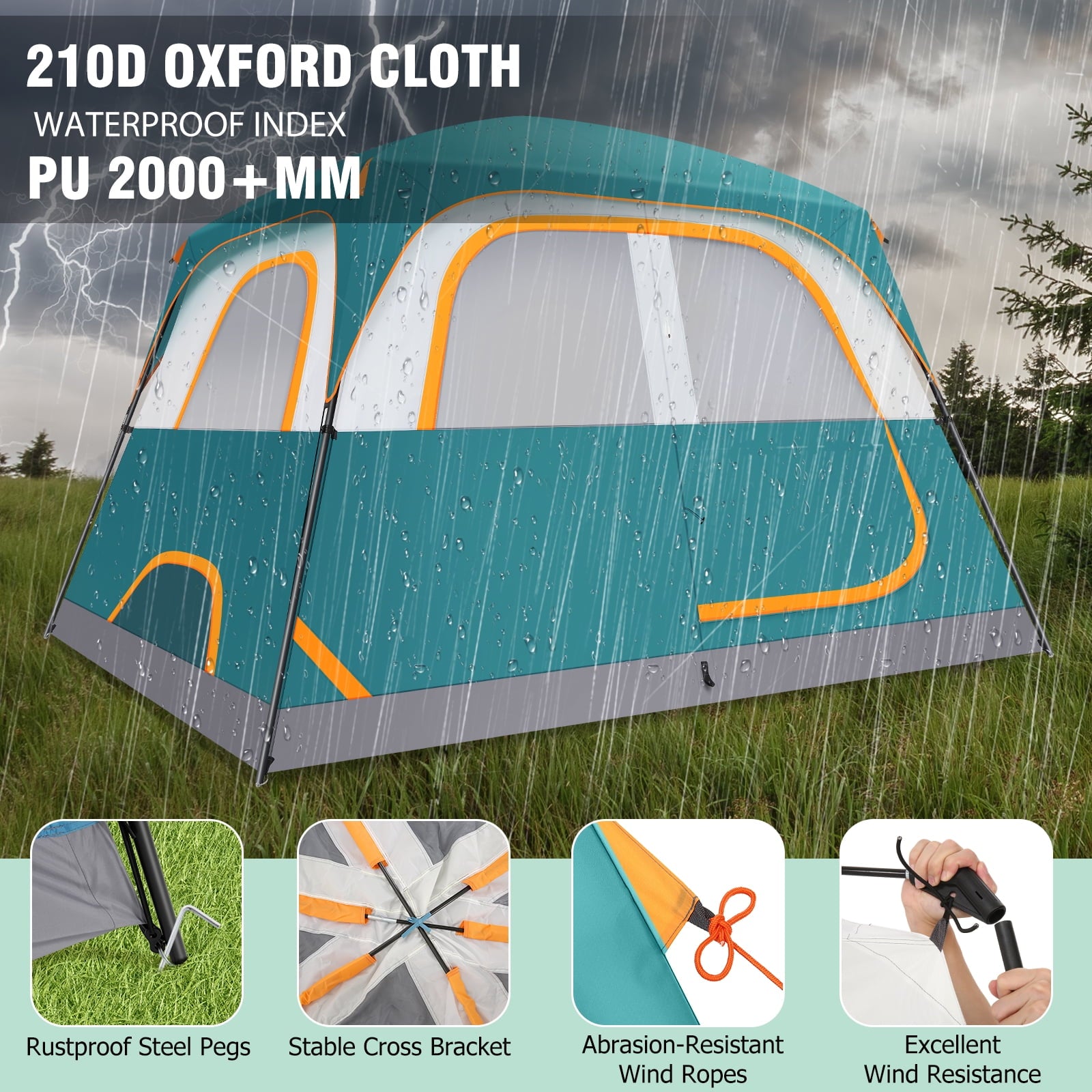 HOTEEL 6-8-10 Person Camping Tents with Rainfly, Tent for Camping with Pockets, Waterproof Camp Tent with Mesh Windows, Family Camping Tent For Traveling Hiking, Green