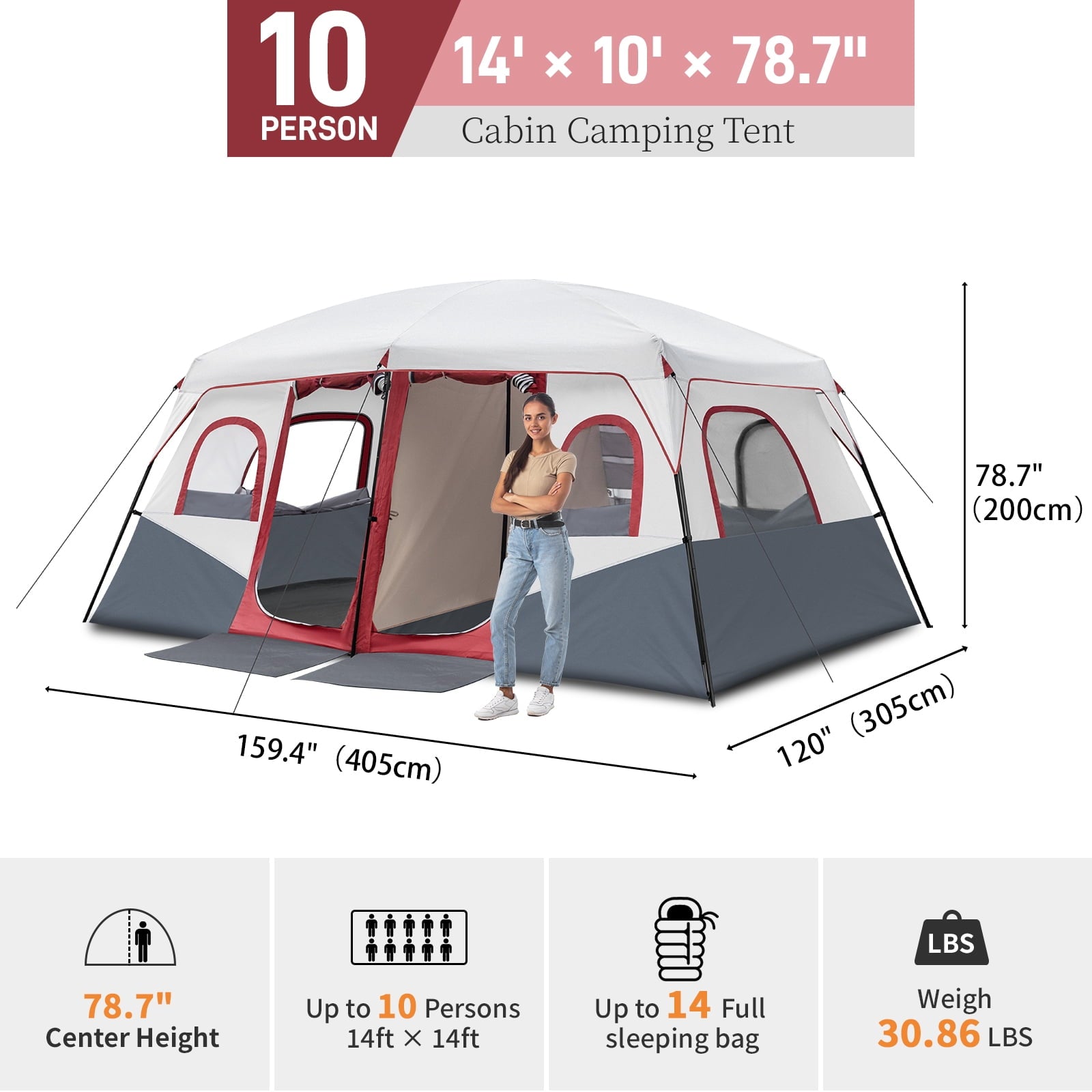 Ktaxon Camping Large Tent 14 Person Family Cabin Tents,2 Rooms,Straight Wall with Carry Bag