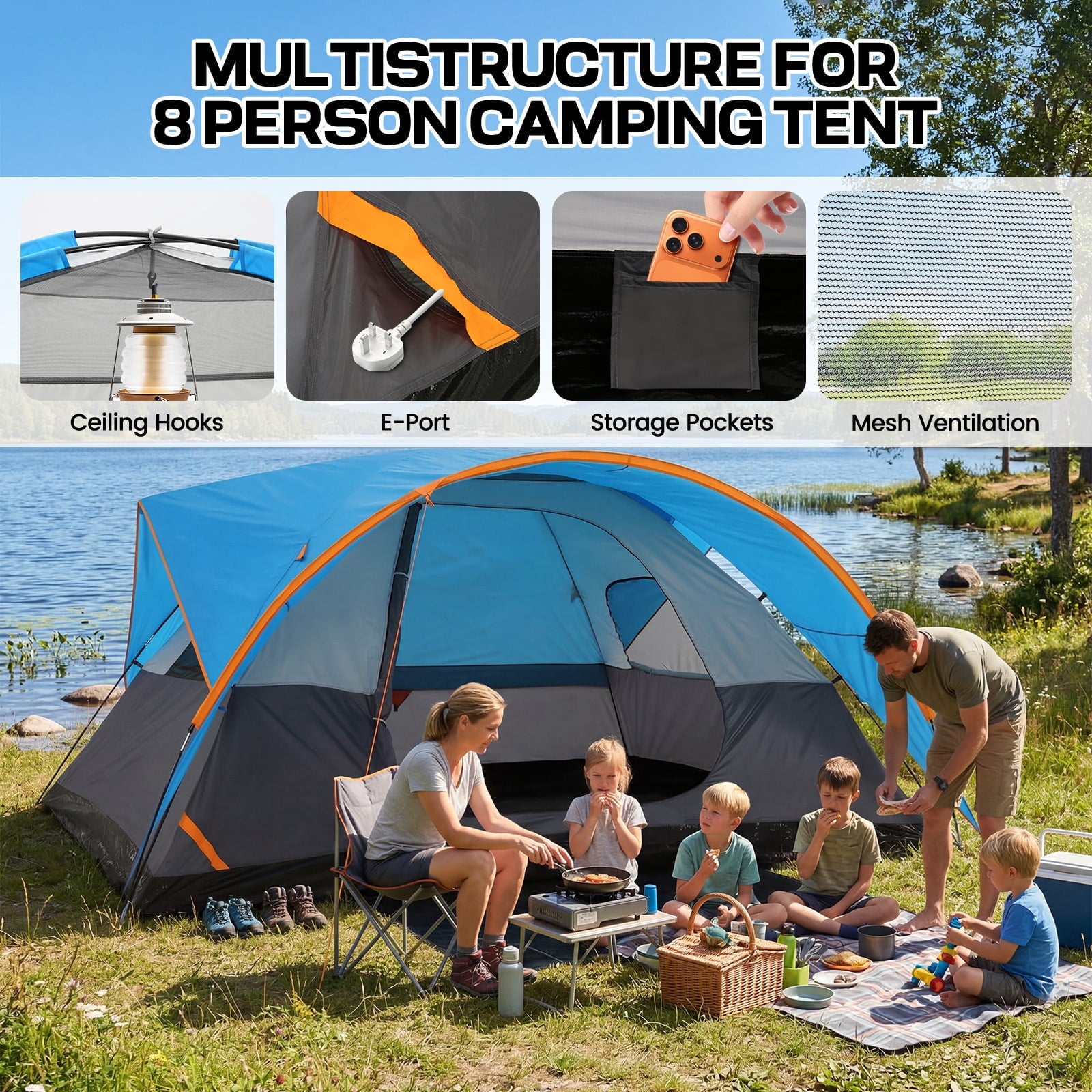 HOTEEL 6-8-10 Person Camping Tents with Rainfly, Tent for Camping with Pockets, Waterproof Camp Tent with Mesh Windows, Family Camping Tent For Traveling Hiking, Green